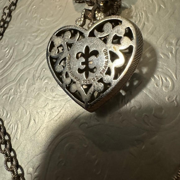 Vintage Judith Ripka 925 sterling silver and CZ heart charm necklace - Picture 5 of 12